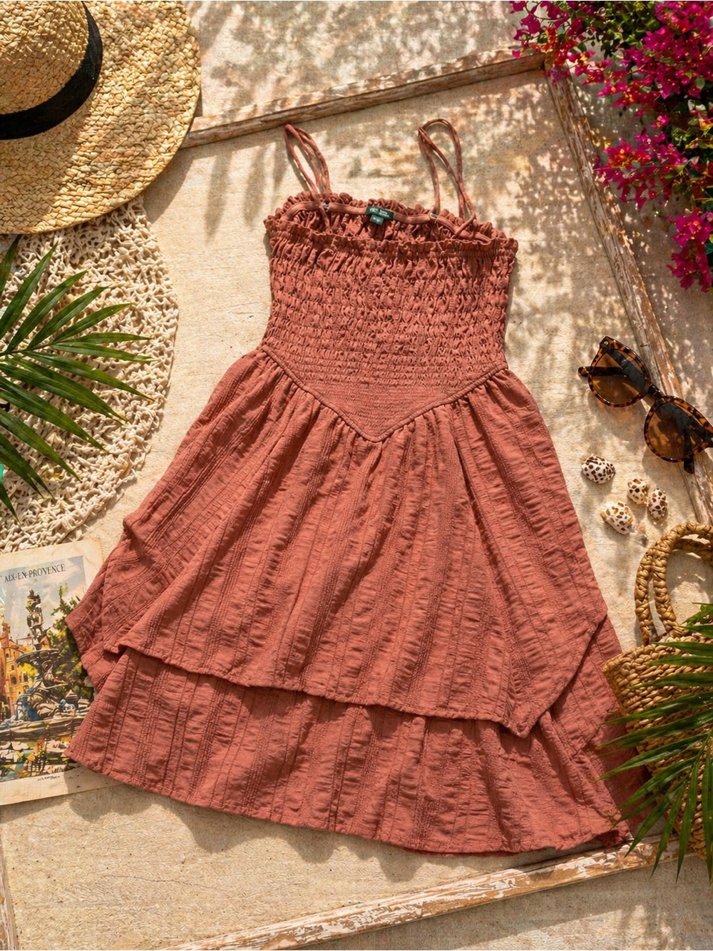 Smocked Tiered Sundress in Dusty Rose
